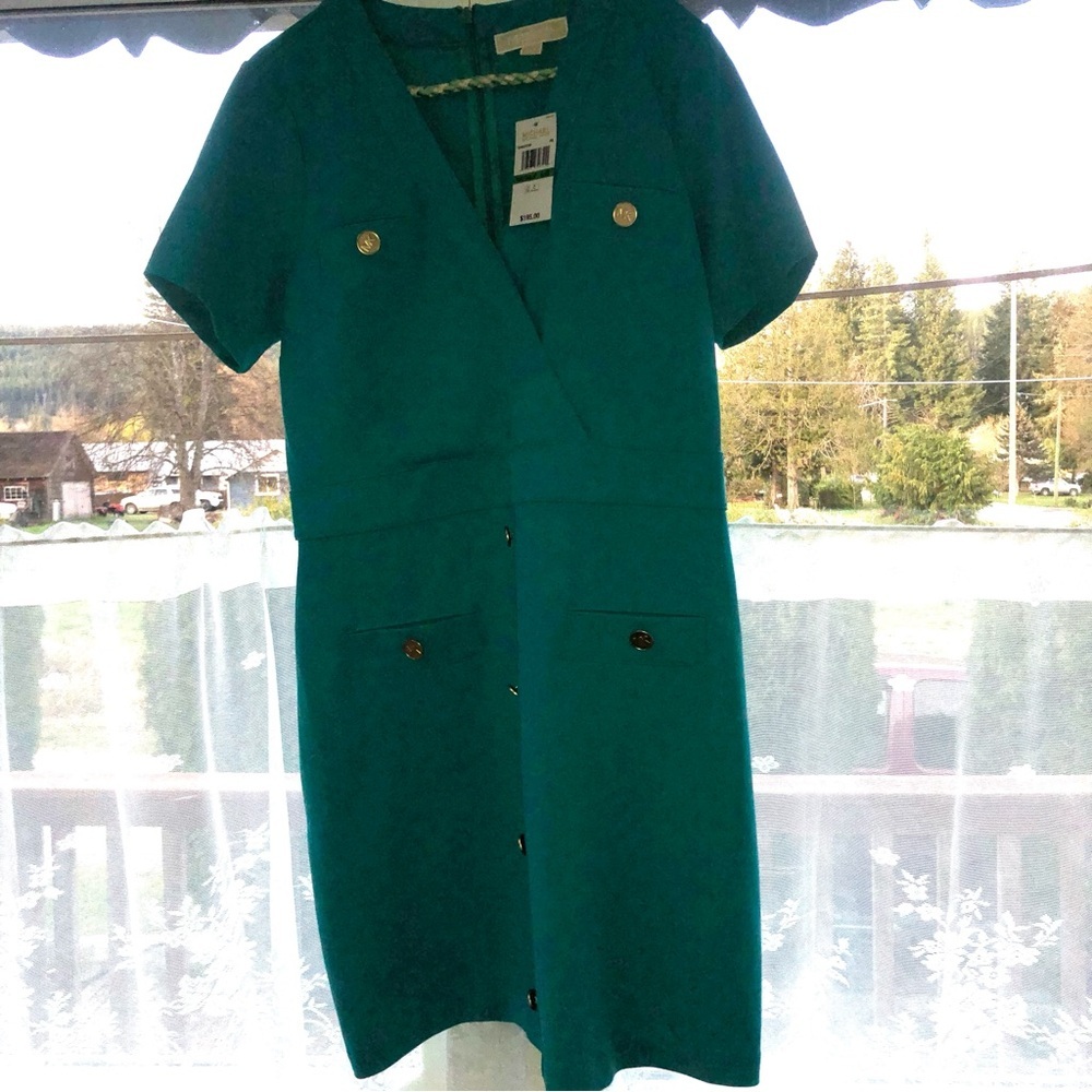 Michael Kors size large teal  Sheath Dress with V-Neck. New with tags